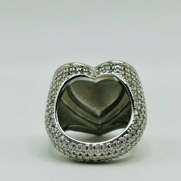 18K Gold Plated Pave Heart Ring – Size 7 Statement Cocktail Style - Picture 6 of 9